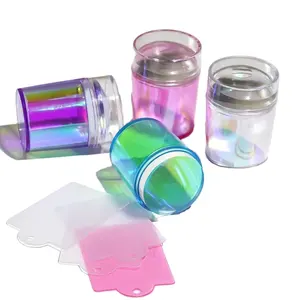 Aurora kit cap kuku warna gagang AB, stempel seni kuku jelly silikon lembut Prancis dengan pengikis