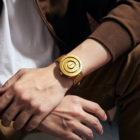 Montre à bille magnétique en alliage DOM 1753, style sportif, unisexe, bracelet en cuir, design unique des aiguilles, résistante à l'eau