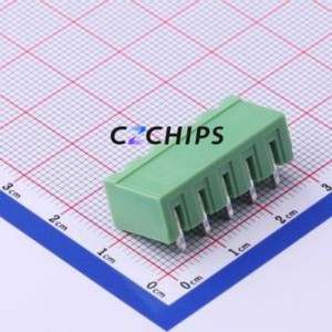 XY2500R-B-5.00-5P Plug-in Terminal Block Bent Lead Through Hole,P=5mm Connector Board-to-Board / Socket - Closed 1x5P 5mm Green - Product Image 2