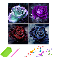 Lot de 4 kits de peinture diamant DIY pour adultes, Rose noire romantique, esthétique sombre, art diamant 5D à forage complet pour décoration murale