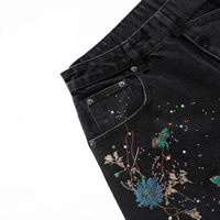 Jean vintage noir à jambe droite, coupe ample, avec broderie de sequins, pour homme, style robuste et élégant