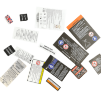 Étiquettes de soin pour vêtements personnalisées, haute densité, auto-adhésives, pliées au centre, tissées, découpées au laser, imprimées en héliogravure, écologiques, rectangulaires