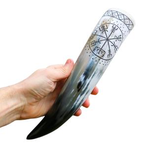 Meilleure qualité faite à la main Viking corne tasse naturel blanc boisson chaude verrerie avec gravure poli miroir support pour bière - Product Image 4