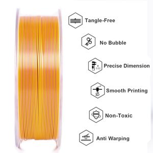Chất Lượng Cao Màu Kép Lụa PLA <span class=keywords><strong>Filament</strong></span> 1.75Mm 1Kg Vàng Đồng Cho Nghệ Thuật <span class=keywords><strong>3D</strong></span> In Ấn Trang Trí Nội Thất Và Tự Làm Dự Án - Product Image 2