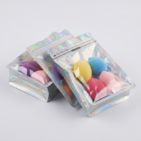 Sacs refermables holographiques écologiques avec logo personnalisé, emballage transparent jetable en Mylar pour soins personnels, taille personnalisée