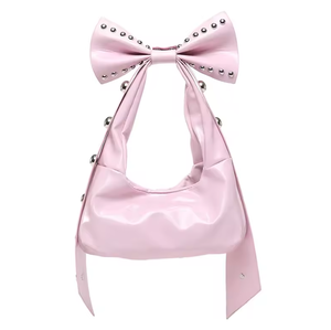 Nouveau Sac à Bandoulière Mignon avec Rivets en Forme de Nœud, Sac Fourre-Tout en Cuir Brillant Tendance pour Femme - Product Image 4