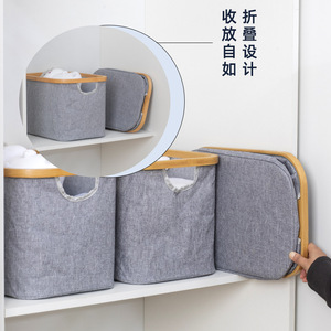 Cesta de almacenamiento plegable con marco de bambú, tela Oxford gris, cesta de lavandería plegable para dormitorio y organización de ropa al aire libre. - Product Image 4