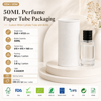 En stock, flacon de parfum de 50 ml avec tube en papier blanc, boîte de conditionnement cylindrique rigide pour coffret cadeau de parfum, vente au détail