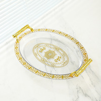 Plateaux de rangement en plastique à bords dorés, style arabe, pour collations, assiettes pour la maison, ensemble de plateaux de service pour fruits et aliments, Ramadan