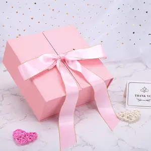 Confezione regalo rosa confezione regalo grande da 8 pollici con coperchio confezione regalo quadrata con nastro per matrimonio anniversario di compleanno san valentino Baby Shower