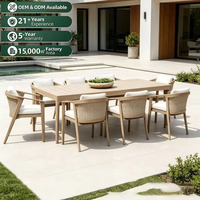Ensemble de jardin en teck de style nordique pour l'extérieur, table et chaises, protection solaire, bois massif, modèle TMY947