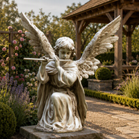 Sculpture d'ange de prière en pierre de quartz, en position agenouillée avec des ailes, peinte à la main, décoration religieuse pour jardin extérieur et maison