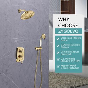 Ensemble de <span class=keywords><strong>robinetterie</strong></span> de <span class=keywords><strong>douche</strong></span> murale vintage poli avec pommeau de pluie de 9 pouces, douchette à main et inverseur 2 voies, en laiton et acier inoxydable, kit de finition de valve - Product Image 2