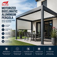 Pergola bioclimatique motorisée en aluminium pour extérieur, à lames orientables, protection contre le soleil et le vent, imperméable et résistante aux intempéries