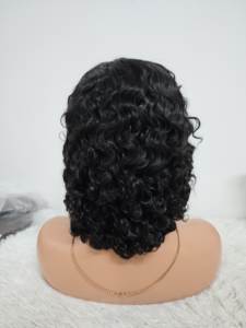 Promoción: Pelucas rizadas con flequillo tipo bob de $35, sin encaje, rizadas naturales, onduladas, de 14 pulgadas, de cabello humano, 200% de densidad, al por mayor. - Product Image 4