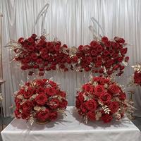 IFG Factory Direct, boules de fleurs artificielles en soie rouge et or, romantiques, faites à la main, 35 cm, pour mariage, nouvel an chinois, Noël