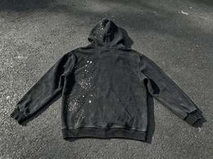 Oversized Vintage Hoodie Streetwear Full <b>Zip</b>-up Cotton French Terry Winter Rhinestone Hoodies for Men - Product Image 4