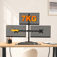 Support triple écran Kehao OEM personnalisé en acier allié, réglable, à ressort à gaz, capacité de charge de 8 kg, inclinaison de 45°, noir, pour écrans de 13 à 27 pouces, en stock