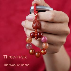 Llavero Vintage del Año del Caballo del Zodiaco Chino 2026, Sanhe Liuhe, Cristal Natural de Ágata, Diamantes de Imitación, Pixiu Taoísta, Colgante para Teléfono Móvil - Product Image 1