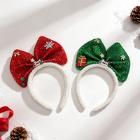 Weihnachtliches Stirnband mit Schleife, weißer Plüsch-Haarreif, Schneeflocken-Geschenk-Stern-Dekor, Weihnachtsparty-Foto-Haaraccessoires