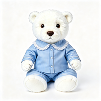 Peluche d'ours blanc super douce et moelleuse Kawaii, vêtements de nuit rayés avec col en dentelle bleu clair, pour cadeau, jouet en peluche