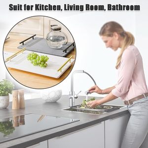Plateau de comptoir de salle de bain <span class=keywords><strong>grand</strong></span> <span class=keywords><strong>format</strong></span> CF, porte-savon, organisateur d'évier à séchage instantané, plateau en pierre absorbant l'eau pour comptoir - Product Image 3