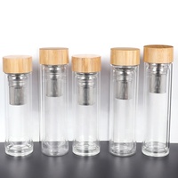 Bouteille d'eau potable réutilisable en verre transparent à double paroi sans BPA avec infuseur