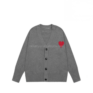 Pull tricoté à la mode A * Big Peach Heart Button Cardigan à col en V Pull décontracté ample - Product Image 2
