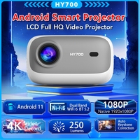 Vidéoprojecteur LCD 250 lumens 1080p HY700 PRO 4k android BT wi-fi extérieur home cinéma conférence projection projecteur intelligent