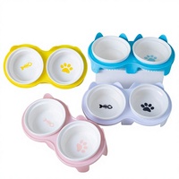 Bol double en céramique pour chat, épaissi, résistant aux chocs, avec tapis antidérapant, bol pour nourriture et eau, accessoires pour animaux de compagnie