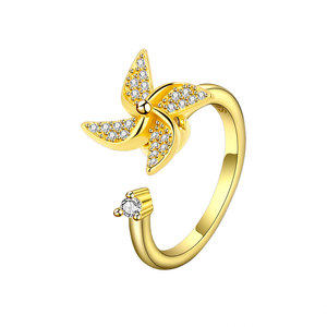 Micro Pave Zircon Rotating Windmill Open <b>Adjustable</b> <b>Rings</b> Copper Gold Plated Anxiety Prevention Relief Jewelry For Women - Product Image 5