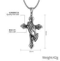 Unisexe classique européen américain rétro mode prière main en acier inoxydable Zircon charme collier argent perle chaîne géométrique