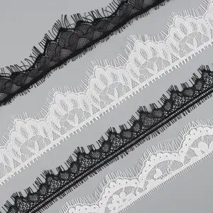 French garment Stock one side narrow daisy black white scalloped eyelash plush embroidery Border Lace Fabrics