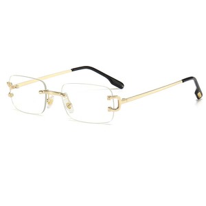 Gafas de sol sin montura Ins para hombre, lentes de aleación cuadradas degradadas, diseño de letra C, piernas, tonos solares para mujer - Product Image 4