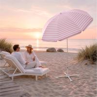 Parasol de plage rayé rose et blanc 200 cm, 8 baleines, structure en acier, polyester enduit argenté, protection solaire pour jardin, piscine, plage, terrasse
