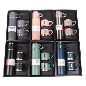 500ml đôi tường thép không gỉ nước thủy tinh 304 xách tay phích nước chai Quà Tặng thiết lập với một cốc và ba nắp - Product Image 1
