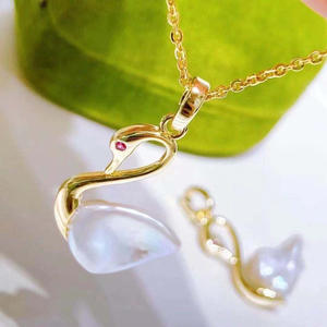 Collier pendentif en argent S925 avec perles de 10-13 mm pour femmes, accessoires de perles DIY 30628 avec support vide en forme de cygne - Product Image 2