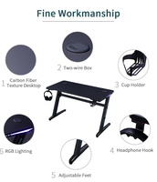 Bureau d'ordinateur PC en forme de Z RGB Led Lights Table de jeu de bureau d'ordinateur