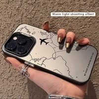 Coque Arrière Rigide Mate d'Inspiration Voyage avec Motif Itinéraire d'Avion pour iPhone 17 16 Pro Max 15 14 13 12 11 XS XR 7 8 Plus