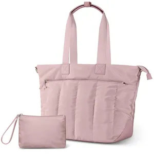 Custom Oem pink puffer duffle bag Alta qualidade Moda acolchoada weekender tote bag bolsa de ombro para senhoras