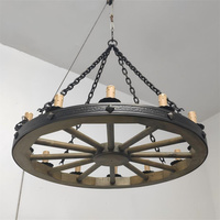 Lustre rustique de style farmhouse en bois massif et fer forgé, hauteur réglable, vintage, à suspendre au plafond, pour salon