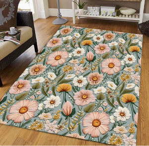 Tapis en velours brodé de fleurs et de cristaux pour salon, table basse, anti-poussière, facile d'entretien, tapis doux pour la maison, vente en gros, livraison directe - Product Image 5