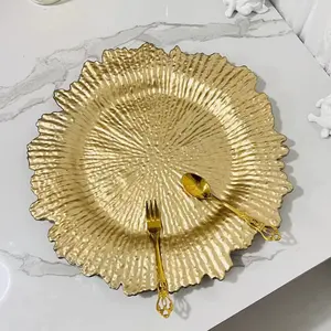 Gold Reef Charger Plates For Dinner Wedding Decoration Wedding Dishes Electroplated Gold Charger Plate Plastic Charger Plates