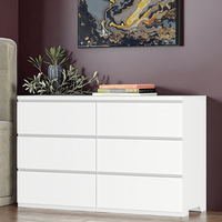 Meuble moderne en placage de bois blanc avec six tiroirs de rangement, armoire de rangement pour la maison, commode à tiroirs