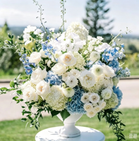 Décoration de table de mariage, grande composition florale d'hortensias, fleurs artificielles en soie de luxe pour la Saint-Valentin, 50 cm, 60 cm, 70 cm, 80 cm, bleu