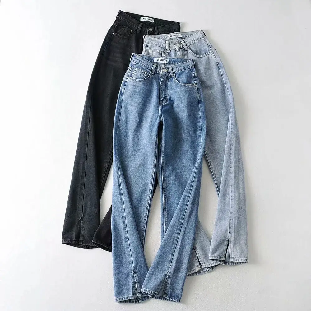 Europäische und amerikanische Herbst und Winter neue Jeans Frauen 2021 Mode hohe Taille dünne lose gerade Rohr Jeans Boden hose