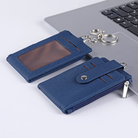 Porte-clés en PU avec porte-cartes multiples, pliable, pour badge d'identification et carte de visite, avec fermeture éclair