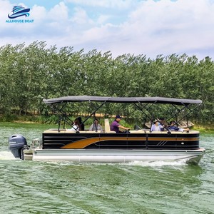 Bote Pontón Comercial de Aluminio Soldado de 25 Pies para Transporte de Pasajeros, Turismo, Pesca, con Motor Fuera de Borda de 90HP, Estable, Alta Capacidad de Carga, para <span class=keywords><strong>Marina</strong></span> - Product Image 1