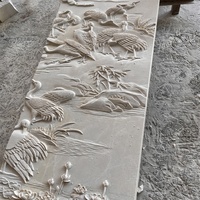 פסל תבליט משיש גיר בצבע בז' של PAIA STONE, פסל קיר מגולף ביד לחצר, ממקור פוג'יאן, אחריות לשנה