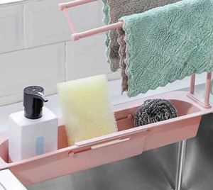 2021 hotselling design Telescopic Sink Shelf Drain Rack Storage Basket of Kitchen Accessorie